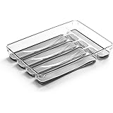 BINO 5-Slot Silverware Organizer, Light Grey - Utensil Drawer Organizer with Soft Grip Lining