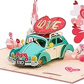 POPWOW Love Car Valentines Pop Up Card, Blue Beetle For Love, Birthday, All Occasion, Just Because, Gift for Him, Husband, Boyfriend, Crush, Father, 5x7 - Includes Envelope And Message Note