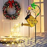 Solar Metal Watering Can with Hummingbird Shepherd Hook and Cascading Lights, Outdoor Solar Lantern for Garden, Yard, Patio Decor and Gardening Gifts for Women Mother's Day