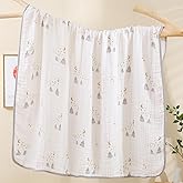 Ultra Soft 6-Layer Cotton Muslin Baby Blanket 43"x43" Breathable Lightweight Moon Star and Tent Muslin Swaddle Blankets for Toddlers Baby Birthday Gifts All Seasons