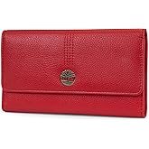 Timberland Leather RFID Flap Wallet Clutch Organizer, Cherry (Pebble)