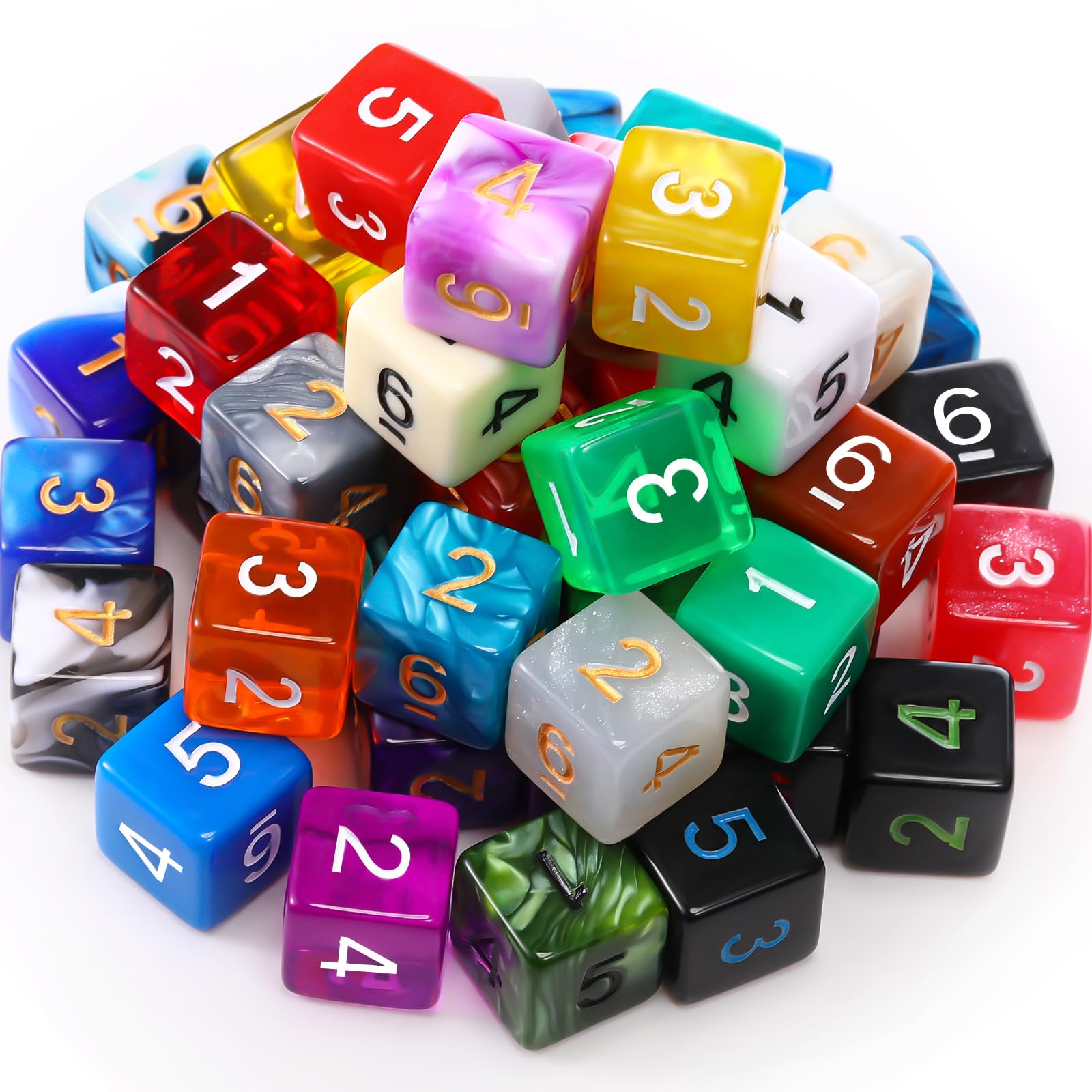 Skylety 50 Pieces Polyhedral Dice Sets with Black Pouch Compatible with RPG MTG Tabletop Role Playing Table Games Multi Colored Assortment(6 Sided Style)