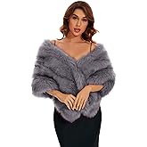 FlyGulls Women's Faux Fur Shawl Luxury Fur Shawls and Wraps for Evening Dresses Bridal Faux Fur Wrap for Bride and Bridesmaid