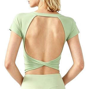 Women's Short Sleeved Backless Fixed Chest Cushion Yoga Top Tight Fitting Quick Drying Sports Workout Top