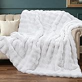 Ghouse White Faux Fur Throw Blanket 50x60 Inches - Ultra Soft Fluffy Blanket for Couch Thick Fluffy Cozy Home Decor Throw for Couch Bed Living Room
