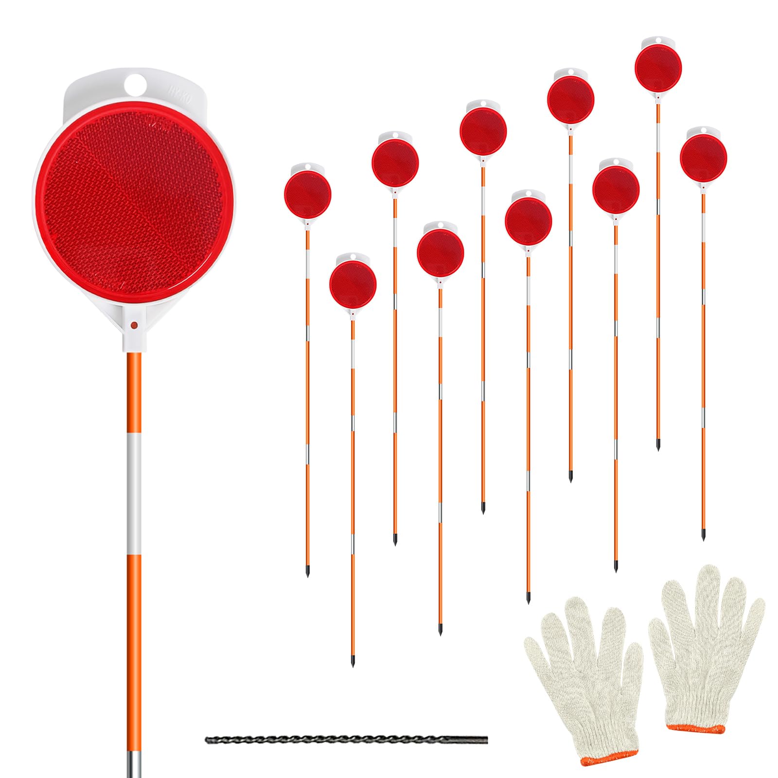 Photo 1 of 10Pcs Reflective Driveway Markers,48in Reflective for Driveway on Poles, Orange Fiberglass Snow Stakes with Double Sided Reflector and Reflective Tape for Parking Lots, Walkways and Sidewalks (10)