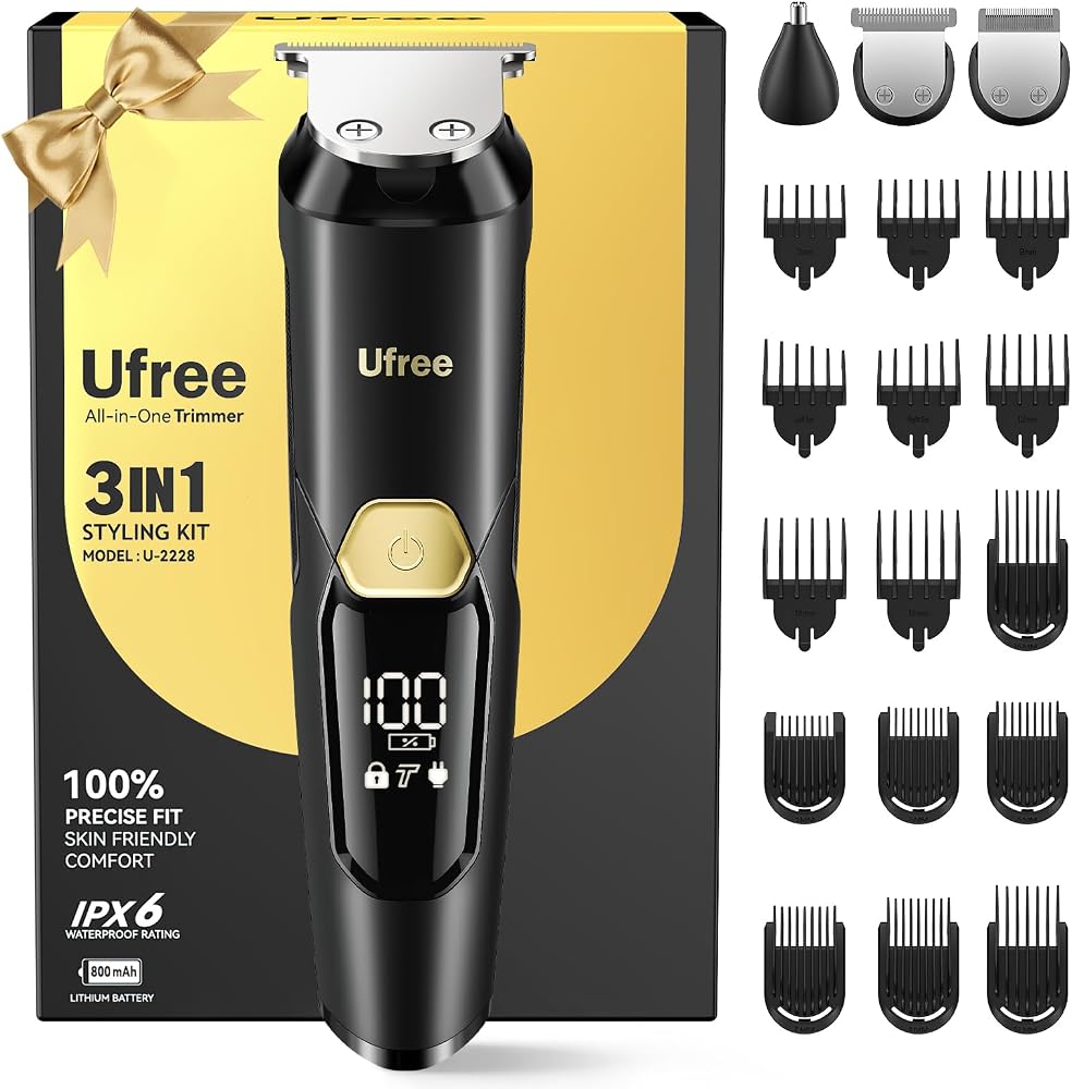 Ufree 3-in-1 Beard Trimmer for Men, IPX6 Waterproof Electric Razor | Gifts for men, Beard, Nose, Hair, Stainless Steel Blades