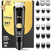 Ufree 3-in-1 Beard Trimmer for Men, IPX6 Waterproof Electric Razor | Gifts for men, Beard, Nose, Hair, Stainless Steel Blades, USB-C Charge, 120-Min Usage, 8000 RPM, Wet and Dry, Travel Lock