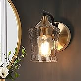 KSANA Black and Gold Sconce, Modern Wall Sconces Lighting Fixture with Textured Glass and Brass Finish for Bathroom, Bedroom,