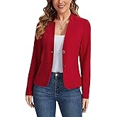 LADI TREND Womens Casual Blazers Two Button Suit Notched Collar Jacket Work Office Long Sleeve Blazer with Pockets,M,Red