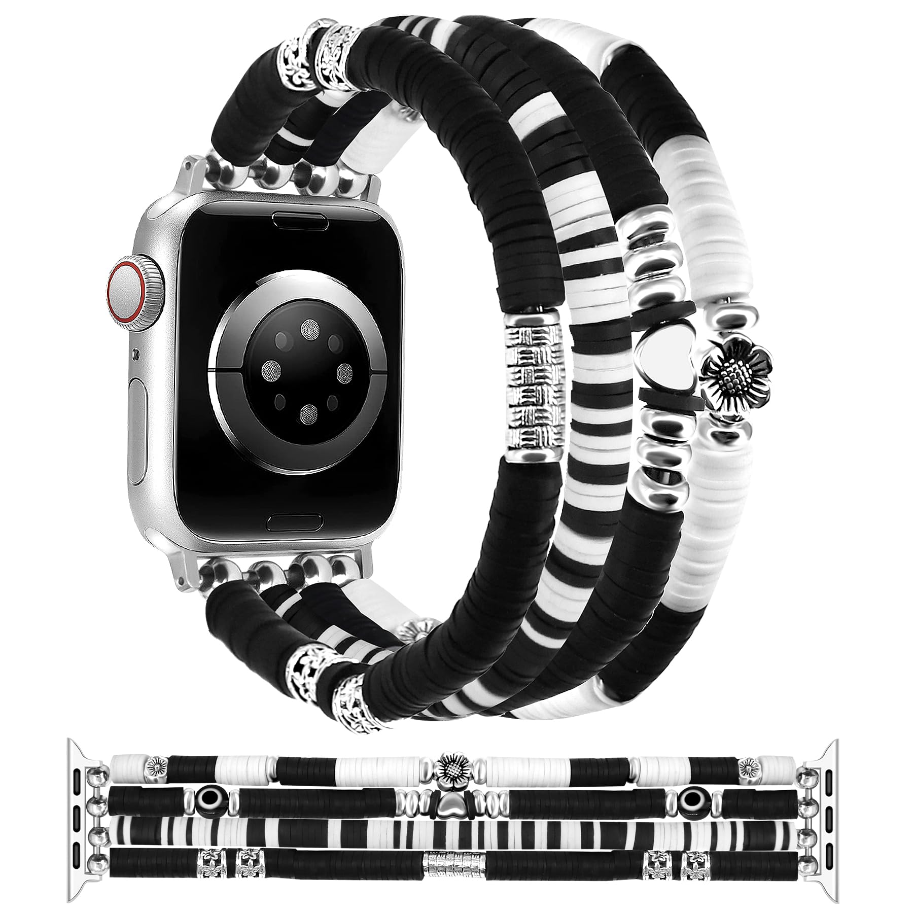 JR.DM Beaded Boho Bracelet Compatible with Apple Watch 40mm 38mm 41mm 42mm Women Kids Girls Cute Fashion Preppy Stackable Handmade Elastic Watch Strap for iWatch Series 11/10/9/8/7/SE/6/5/4/3/2/1