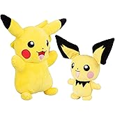 Pokemon 8" Pichu & 12" Pikachu Plush Evolution 2-Pack Set - 2025 Officially Licensed - Authentic Collectible Soft Stuffed Animal Toy Figures - Gift for Kids, Boys, Girls - 2+