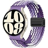 One Click No Gap Magnetic Bands Compatible with Samsung Galaxy Watch 4 5 6 7 Band 40mm 44mm/Galaxy Watch 4 6 Classic Band 42mm 46mm 43mm 47mm/Watch 5 Pro 45mm,Stretchy Braided Strap for Women Men