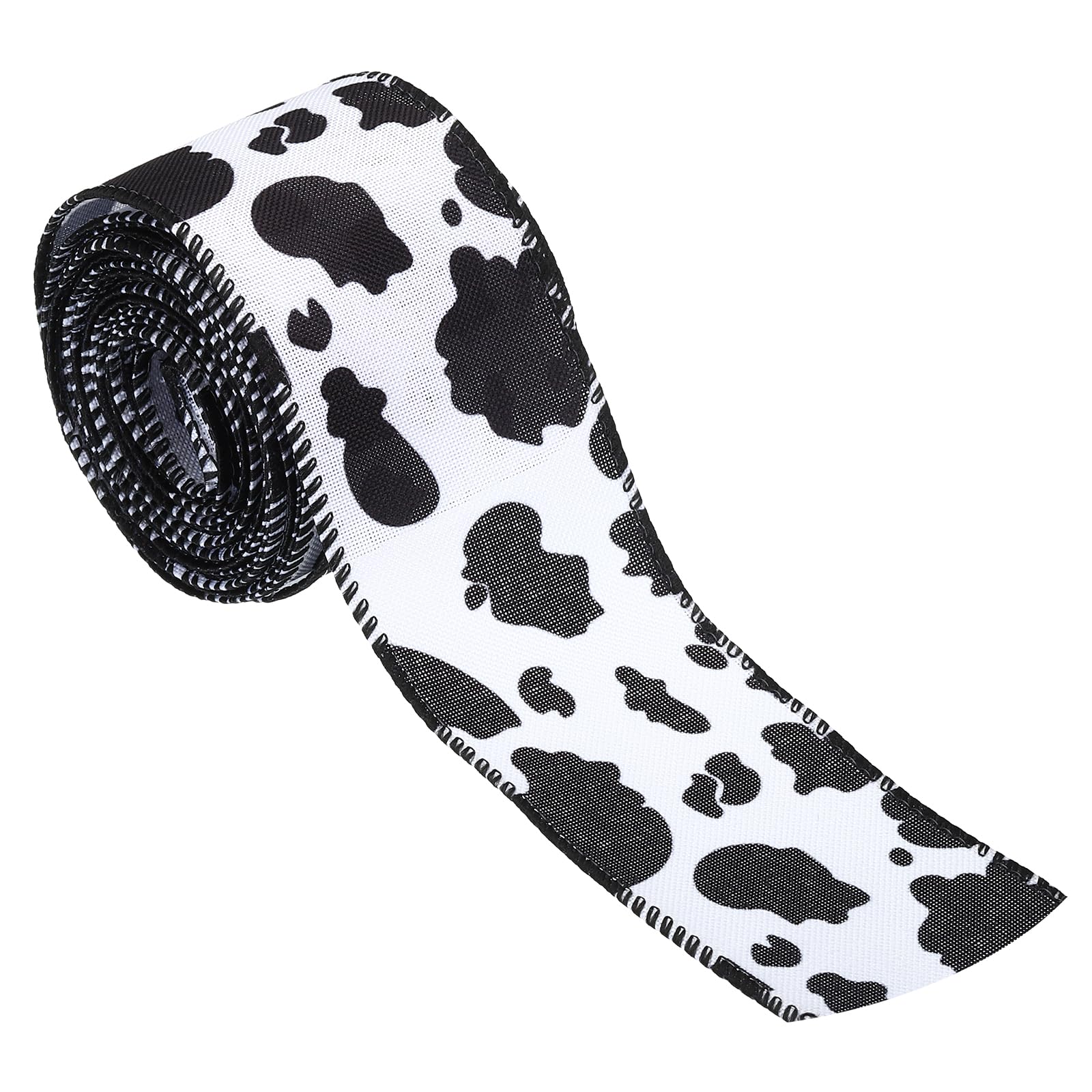 PATIKIL 5 Yards Ribbon for Gift Wrapping, 1pcs 50mm (2inch) Cow Print Ribbons for Crafts Thin Ribbon for Wedding Decoration Gifts Home Coming-Mum Hat Bow, Black White