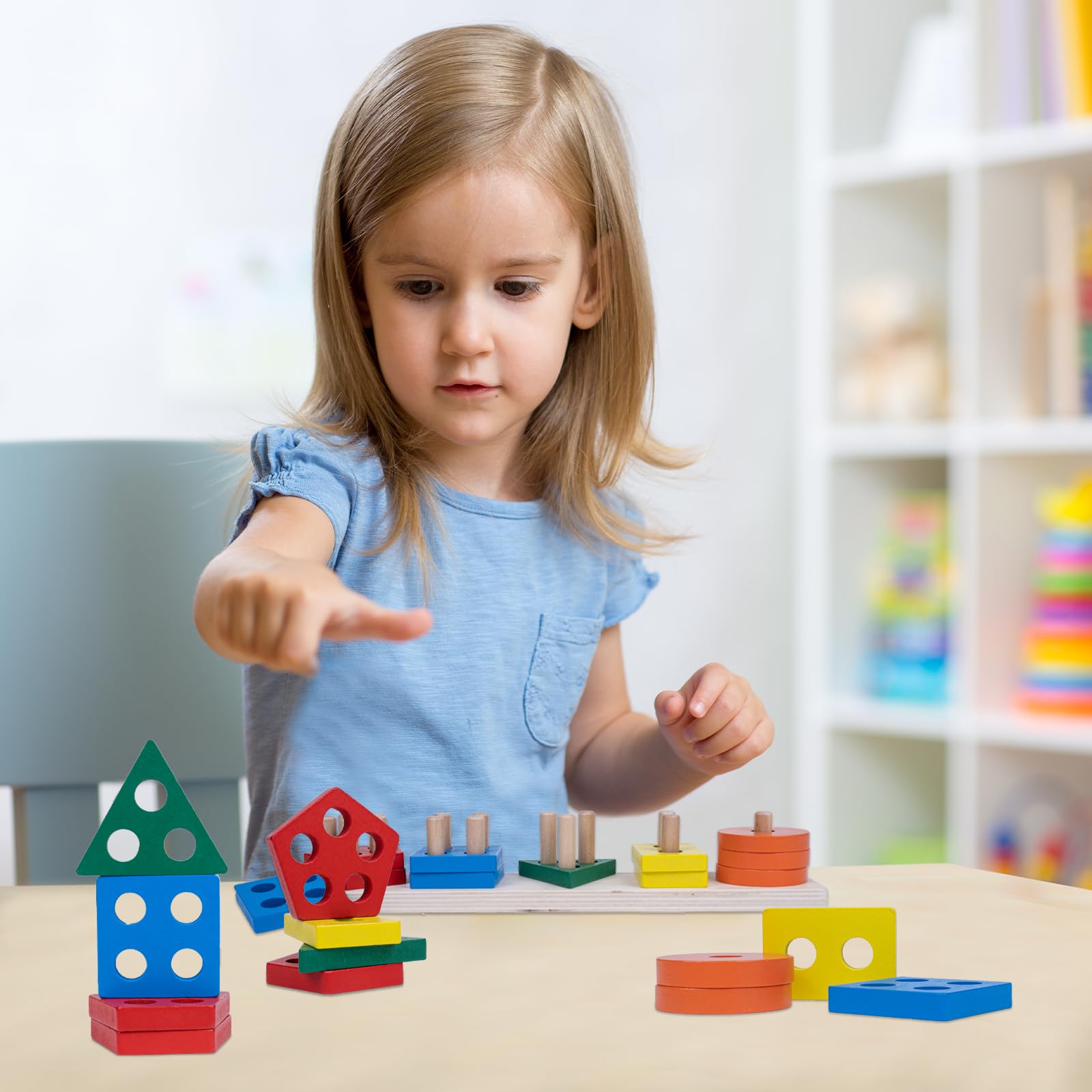 Montessori Wooden Sorting and Stacking Toys for Toddlers 1 2 3 Years