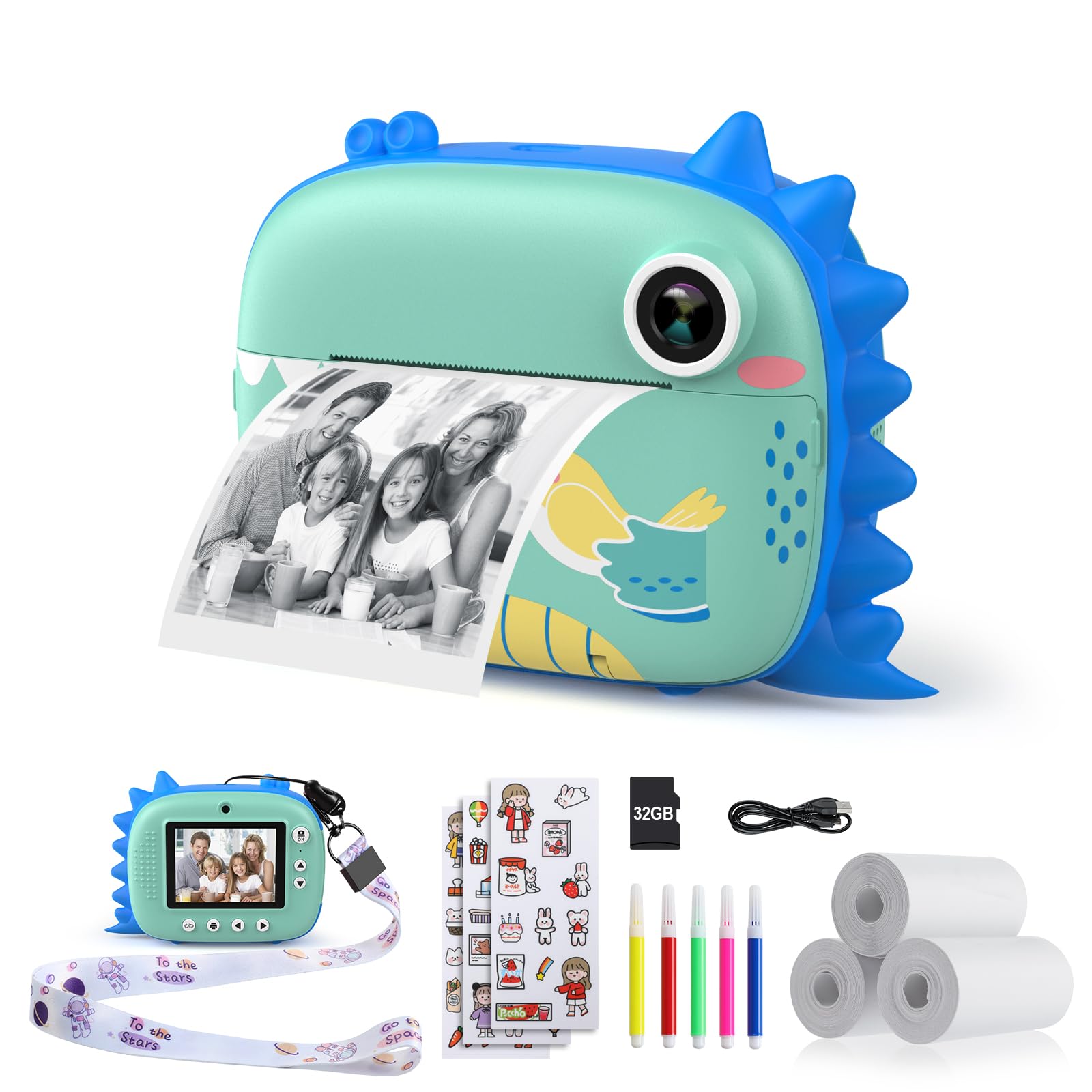 Photo 1 of HiMont Kids Camera Instant Print, Selfie Digital Camara for Kids with Print Paper & 32G Card, 2.5K Video & Instant Print Camera with Color Pens for DIY, Fun Gift for Girls Boys 3-12 Years Old (Blue)