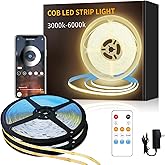 Yeewhale COB LED Strip Lights 100ft,3000K DC 24V Dimmable Warm White Flexible LED Lights Strip for Bedroom,with Remote and app Control LED Rope Lights for Living Room,Shelf,Cabine,Bed