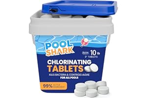 Pool Shark Swimming Pool Chlorine Tablets - 3-Inch Chlorine Tablets - Slow-Dissolving 90% Active Chlorine Tabs - Pool Chemicals for Inground Pools, Above Ground Pools, Saltwater, Spa, Hot Tub (10 lbs)