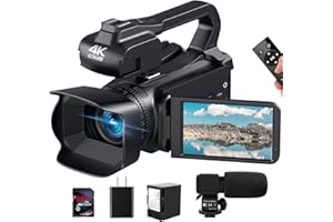 SPPRANDOM 4K Video Camera Camcorder 64MP 60FPS, HD Auto Focus 18X Digital Zoom 4.0" Touch Screen Vlogging Camera with 4500mAh Battery, Charger, Microphone, Handhold Stabilizer, Remote Control, 64G SD Card