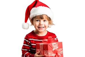 kockuu Santa Hat for Kids, Red Velvet Fluffy Christmas Hat with Plush Brim and Soft Liner for Toddlers Boys Girls Gift New Year Party Supplies