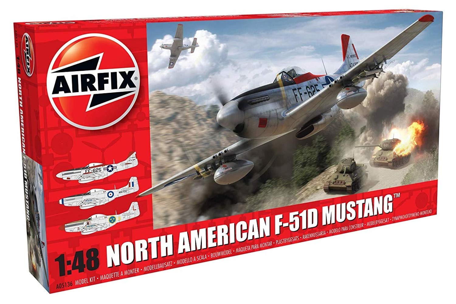 Airfix A05136 North American F51D Mustang Classic Kit, Multicolor, 1:48 Scale
