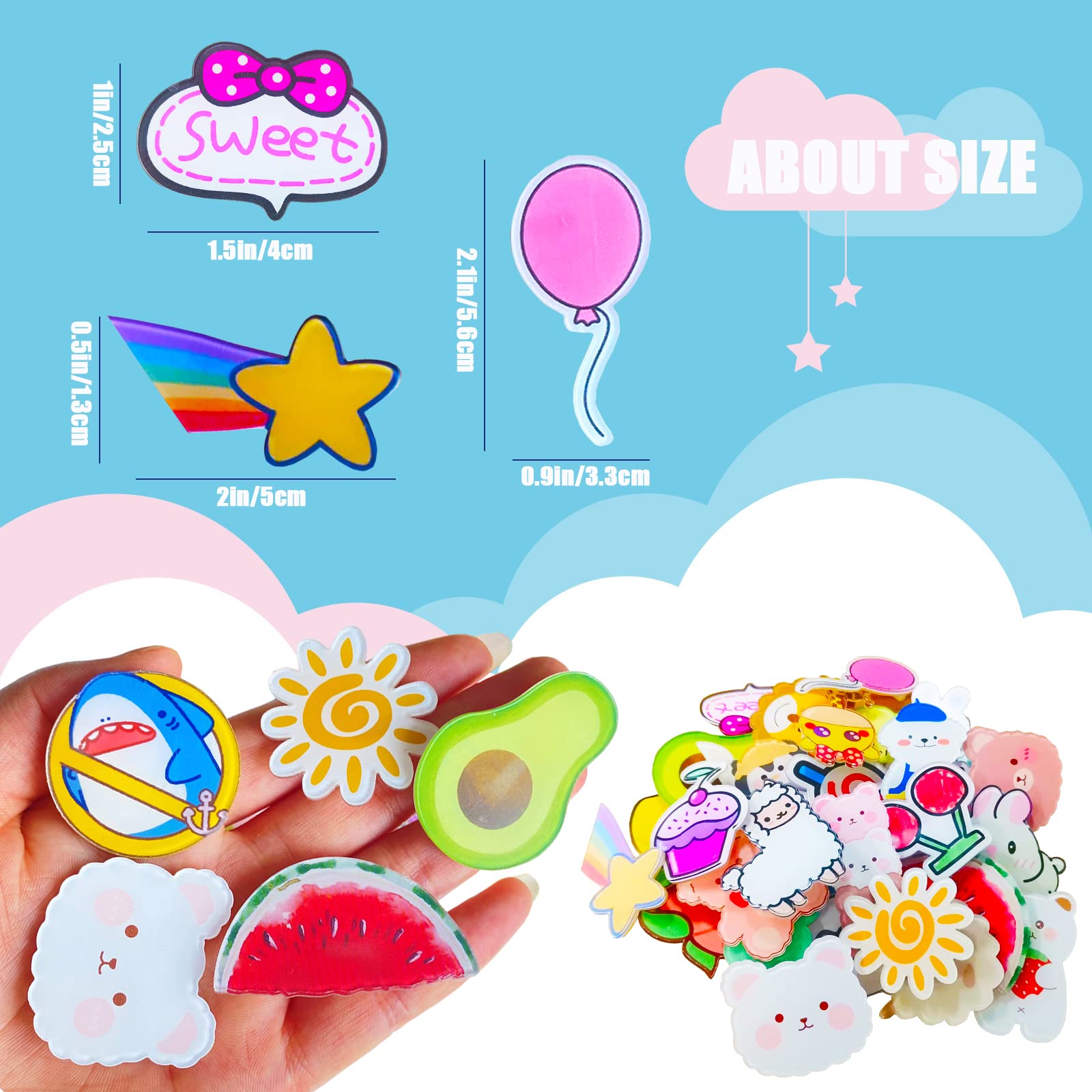 JOYEONDEF 60/102 Pcs Acrylic Brooch Pins, Cute Backpack Pins, Backpack Beauty Pins for Bags, Hoodies, Hats, Coats Kawaii Accessories, Gifts for Girls Random Mixed Packaging