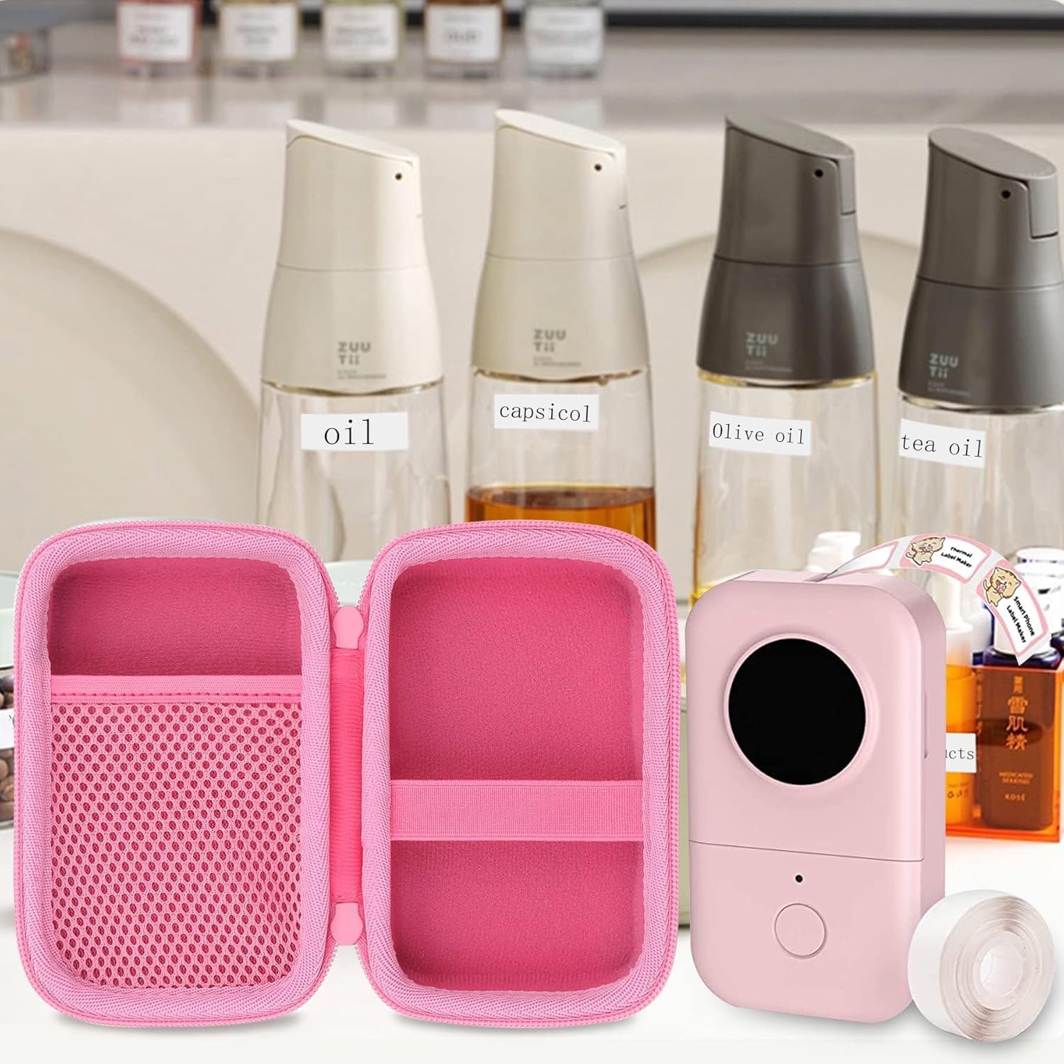 Aenllosi Hart Tasche Hülle für Phomemo D30/Phomemo D35/COLORWING D30/Memoking D30 Bluetooth Label Printer Label Maker (nur Tasche) (Rosa) 5