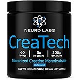 Neurd Labs CreaTech Micronized Creatine Monohydrate Powder – 300g, 60 Servings | 5g Per Scoop | Premium Purity, Fast Absorbing | Unflavored, Mixes Instantly | Made in USA | Non-GMO, Gluten Free