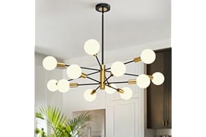 KEILAIMO Modern Chandelier, 12-Light Sputnik Ceiling Light Fixture, Mid Century Height Adjustable Sputnik Chandeliers for Dining Room, Kitchen Island, Living Room, Bedroom - Black and Gold