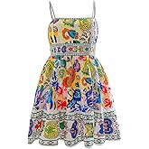 Floerns Women's Plus Size Floral Print Tie Front Ruffle Hem Cami Summer Dress