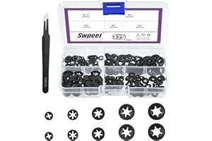 Swpeet 325Pcs 5 Sizes Manganese Steel Internal Tooth Lock Washers with Tweezers Kit, M2 M2.5 M3 M4 M5 Spring Push On Locking 