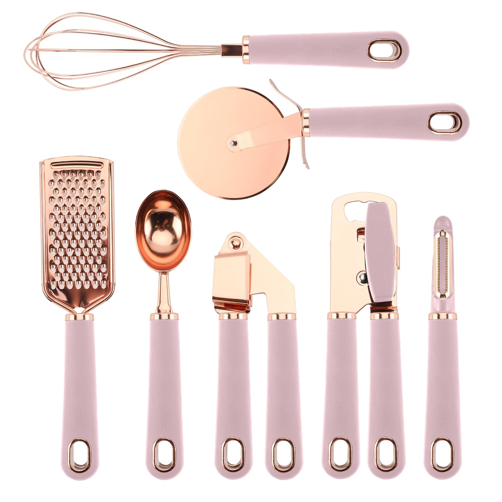 COOK With COLOR 7 Pc Kitchen Gadget Set Copper Coated Stainless Steel Utensils with Soft Touch Pink Handles