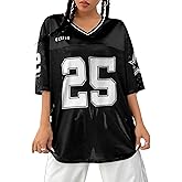 Verdusa Jersey Shirts for Women Y2K Graphic Tees Oversized Streetwear T Shirt V Neck Football Jersey
