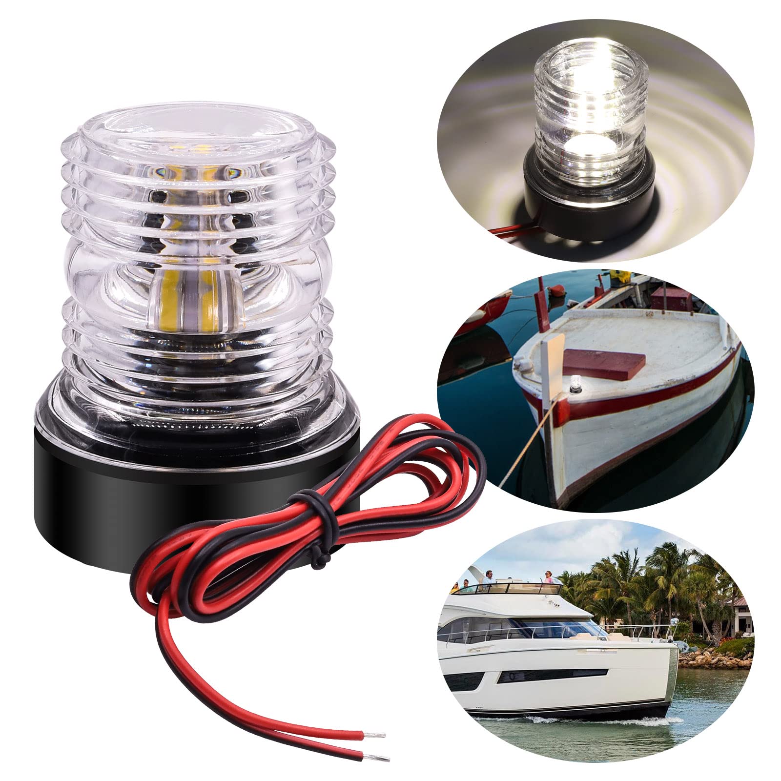 NWpangu LED Navigation Light, White 360° Side Bow Light Waterproof LED Boat Anchor Lamp for Marine Boat Yacht Sailing Signal Warning Light, DC 10-24V,1pcs