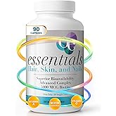 Organic Excellence Hair, Skin and Nails Vitamins for Women & Men – Biotin Supplement 5000 mcg– Hyaluronic Acid - Supports Healthy Hair Growth, Radiant Skin & Strong Nails, 3 Month Supply (90 Tablets)