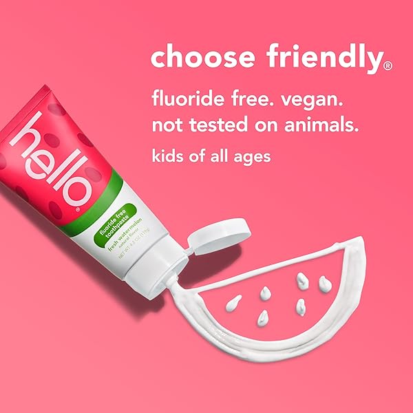 HELLO NATURAL WATERMELON FLAVOR BABY & KIDS FLUORIDE FREE TOOTHPASTE, VEGAN, SLS FREE, GLUTEN FREE, SAFE TO SWALLOW FOR BABY AND TODDLERS, 4.2 OUNCE (PACK OF 3)