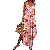 Zeagoo Women's Casual Sundress Summer Maxi Sleeveless V Neck Split Boho Beach Dress Travel Vacation Dress with Pockets