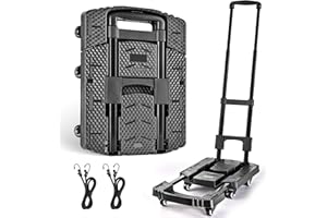 Caxlis Upgrade Folding Hand Truck, 500lbs Heavy Duty Dolly Cart, Professional Utility Dolly Platform Cart with 6 Wheels and 2 Elastic Ropes for Luggage, Travel, Moving, Shopping, Office Use, Black