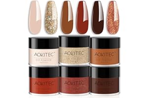 Aokitec Fall Winter Dip Powder Nail Set - 6 Colors Dipping Powder Colors Warm Neutrals Brown Warm Orange Nude Pink French Manicure Home DIY, No Nail Lamp Needed