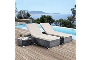 Affmitime Polaris Garden Patio Outdoor Chaise Lounge Set, 2 Piece Ratten Wicker Patio Lounge Chairs for Poolside