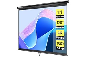 VIVOHOME 120 Inch 1:1 Pull Down Projector Screen, HD 4K Retractable Movie Screen for Indoor Home Theater and Office, Manual P