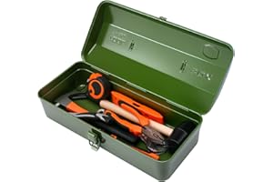 Large Metal Tool Box with Handle 15 inches Portable Steel Tool Box with Latch Closure for Tools Hardware Metal Toolbox Organi