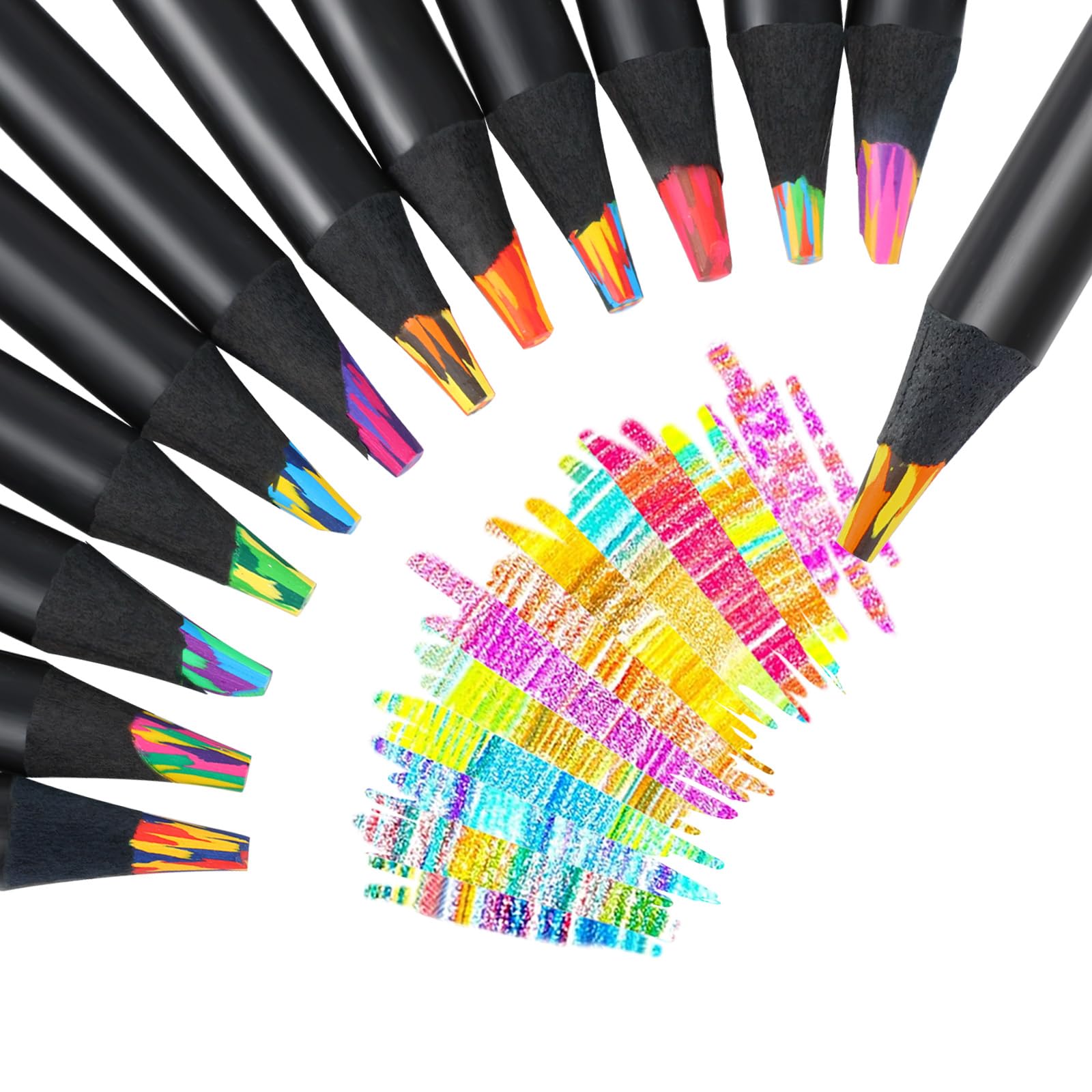 TINNIVI 12 Colors Rainbow Pencils for Kids Adults, Rainbow Colored Pencil Art Supplies for Girls Boys, Black Wooden Multi Colored Pencils Bulk for Coloring Drawing Sketching, Pre-sharpened