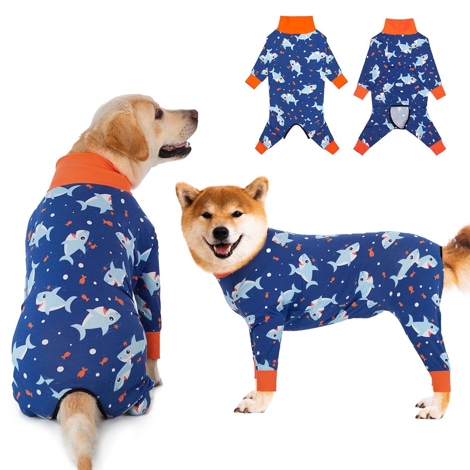 Photo 1 of Dog Recovery Suit After Surgery Female Male, Medium Large Dog Neuter Shirt Cone Alternatives Prevent Licking Surgical Onesies (Blue Shark, 2XL)