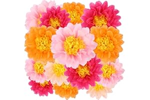 BestoFun 14 PCS Orange Hot Pink Tissue Paper Flowers Party Decrations