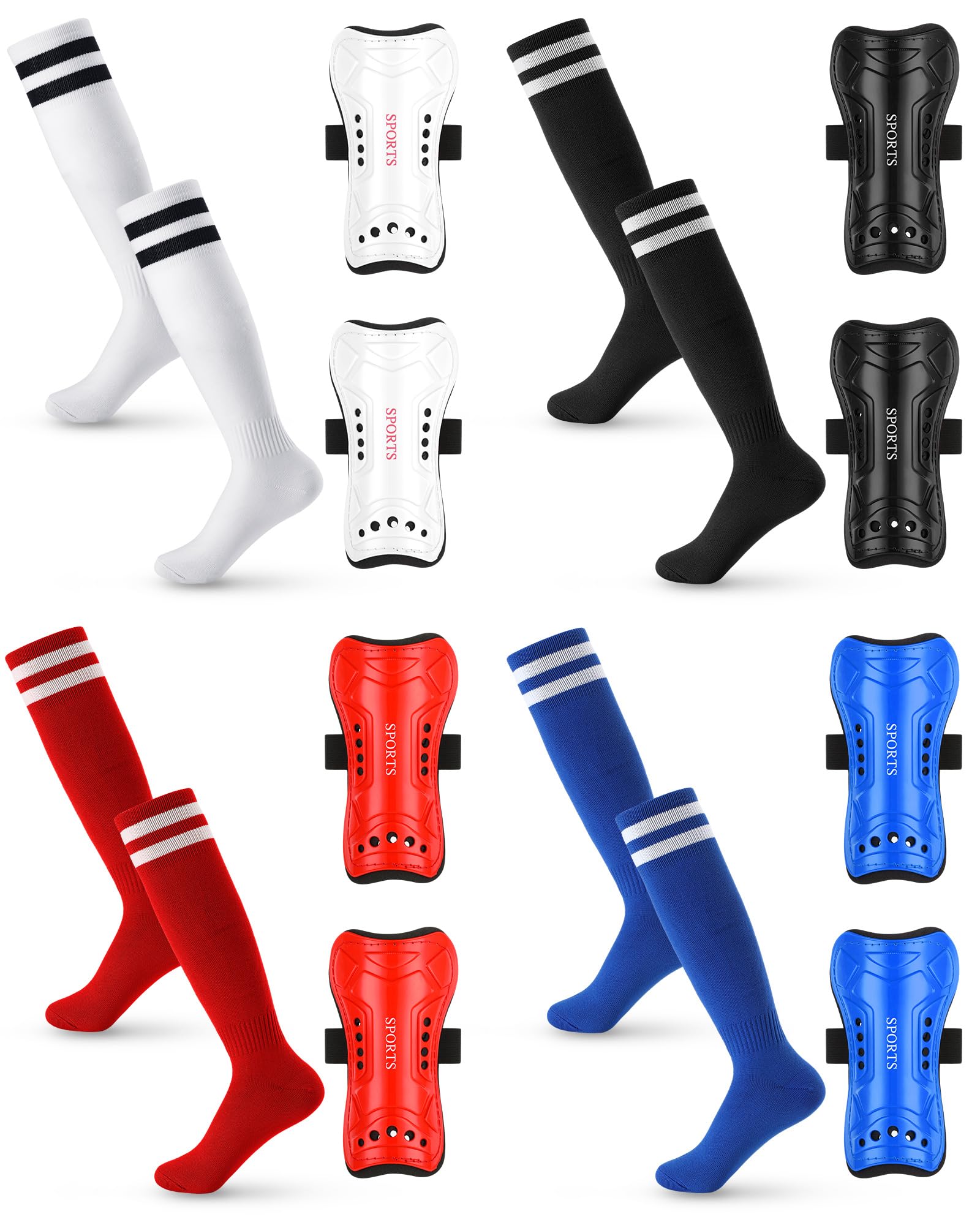 Photo 1 of Toulite 4 Sets Soccer Shin Guards and Socks for Youth Kids, Soccer Shin Pads Long Socks for 7-15 Year Old Child, Gear Football Equipment for Boys Girls Toddlers Teenagers(White Black Red Blue)