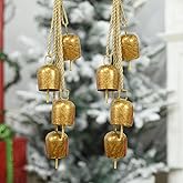Vuskly 2 Pack Gold Metal Vintage Bells with Jute Hanging Rope, Decorative Cow Bell for Weddings, Parties, and Christmas Wreaths, Each 1.7W x 2.8H