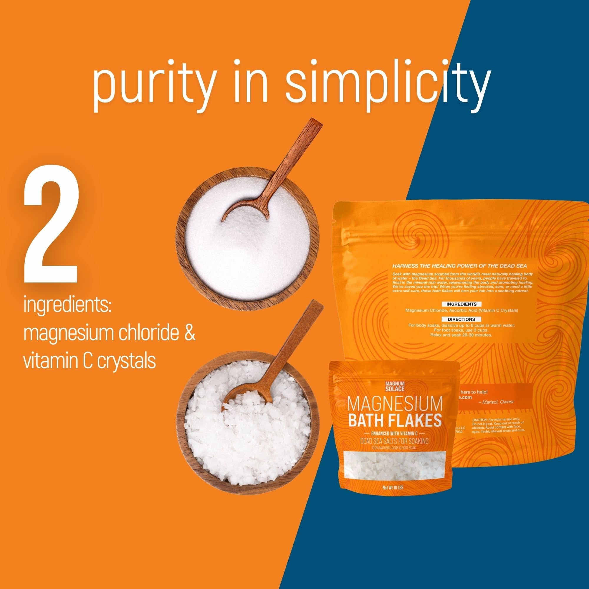 Magnesium Flakes for Bath - Magnesium Chloride Flakes - Dead Sea Salts for Soaking - Enhanced with Vitamin C Crystals, 10 LBS