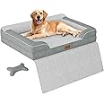 CWAWZ Extra Large Dog Bed, Orthopedic Dog Bed with Cooling Gel Memory Foam, Waterproof XL Dog Bed with Removable Washable Cover, 42" Dog Sofa Couch Dutch Velvet with Blanket Bone Toy, Light Gray