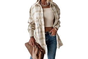 PRETTYGARDEN Women's 2023 Fall Clothes Plaid Shacket Jacket Long Sleeve Button Down Flannel Shirts Fashion Blouse
